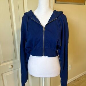 Forever 21 Navy Blue Cropped Zip-Up Hoodie